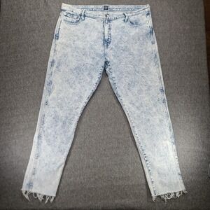 GAP Slim Straight Jeans Size 33 Waist Acid Wash Raw Frayed Hems High Rise 258993